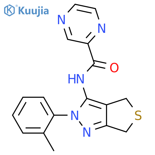N-2-(2-methylphenyl)-2H,4H,6H-thieno3,4-cpyrazol-3-ylpyrazine-2-carboxamide structure