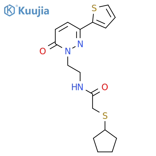 2-(cyclopentylsulfanyl)-N-{2-6-oxo-3-(thiophen-2-yl)-1,6-dihydropyridazin-1-ylethyl}acetamide structure