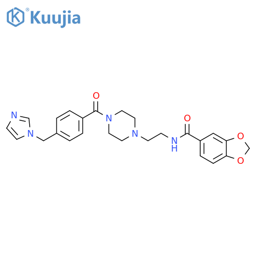 N-2-(4-{4-(1H-imidazol-1-yl)methylbenzoyl}piperazin-1-yl)ethyl-2H-1,3-benzodioxole-5-carboxamide structure