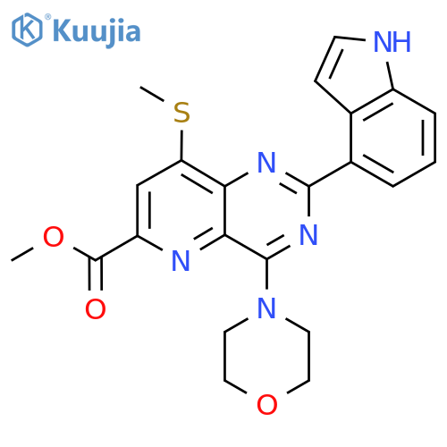 Methyl 2-(1H-indol-4-yl)-8-methylsulfanyl-4-morpholin-4-ylpyrido[3,2-d]pyrimidine-6-carboxylate structure