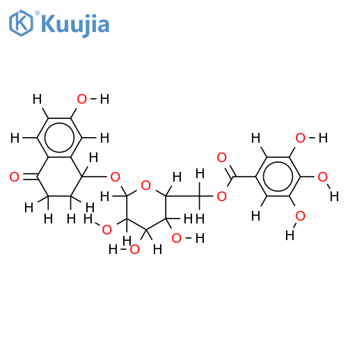 1,2,3,4-tetrahydro-7-hydroxy-4-oxonaphthalen-1-yl 6-O-[(3,4,5-trihydroxyphenyl)carbonyl]-beta-D-glucopyranoside structure