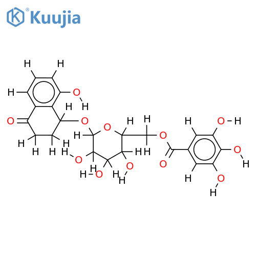 (1S)-1,2,3,4-tetrahydro-8-hydroxy-4-oxonaphthalen-1-yl 6-O-[(3,4,5-trihydroxyphenyl)carbonyl]-beta-D-glucopyranoside structure