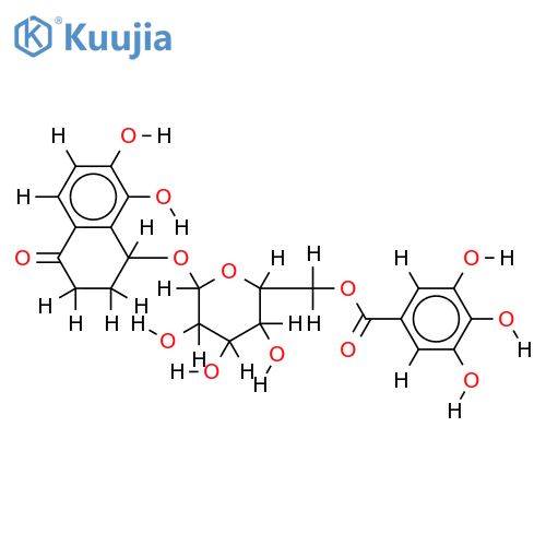 1,2,3,4-tetrahydro-7,8-dihydroxy-4-oxonaphthalen-1-yl 6-O-[(3,4,5-trihydroxyphenyl)carbonyl]-beta-D-glucopyranoside structure