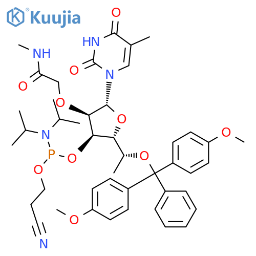 2,4(1H,3H)-Pyrimidinedione, 1-[5-O-[bis(4-methoxyphenyl)phenylmethyl]-3-O-[[bis(1-methylethyl)amino](2-cyanoethoxy)phosphino]-6-deoxy-2-O-[2-(methylamino)-2-oxoethyl]-β-D-allofuranosyl]-5-methyl- structure