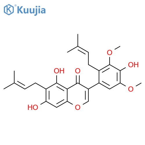 4H-1-Benzopyran-4-one, 5,7-dihydroxy-3-[4-hydroxy-3,5-dimethoxy-2-(3-methyl-2-buten-1-yl)phenyl]-6-(3-methyl-2-buten-1-yl)- structure