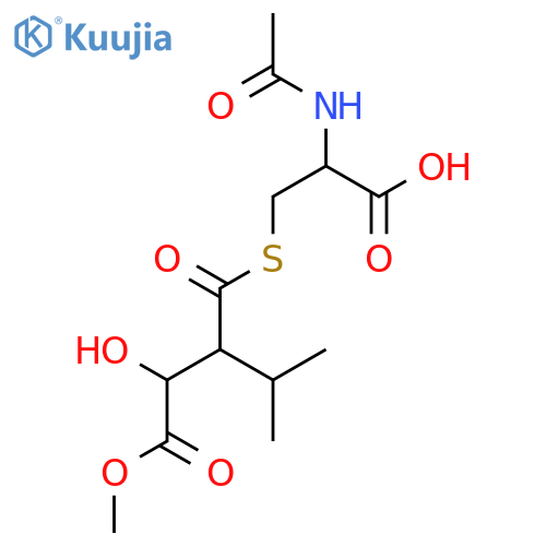 2-acetamido-3-(3-hydroxy-2-isopropyl-4-methoxy-4-oxobutanoylthio)propanoic acid structure