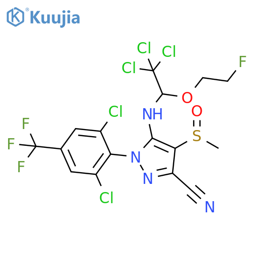 1H-Pyrazole-3-carbonitrile, 1-[2,6-dichloro-4-(trifluoromethyl)phenyl]-4-[(R)-methylsulfinyl]-5-[[(1S)-2,2,2-trichloro-1-(2-fluoroethoxy)ethyl]amino]-, rel- structure