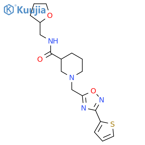 N-(oxolan-2-yl)methyl-1-{3-(thiophen-2-yl)-1,2,4-oxadiazol-5-ylmethyl}piperidine-3-carboxamide structure