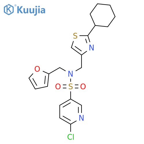 6-chloro-N-[(2-cyclohexyl-1,3-thiazol-4-yl)methyl]-N-[(furan-2-yl)methyl]pyridine-3-sulfonamide structure