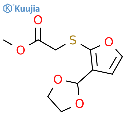 Acetic acid, [[3-(1,3-dioxolan-2-yl)-2-furanyl]thio]-, methyl ester structure