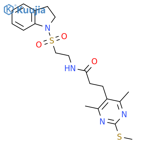 N-[2-(2,3-dihydro-1H-indole-1-sulfonyl)ethyl]-3-[4,6-dimethyl-2-(methylsulfanyl)pyrimidin-5-yl]propanamide structure