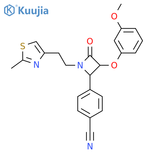 4-[3-(3-Methoxyphenoxy)-1-[2-(2-methyl-1,3-thiazol-4-yl)ethyl]-4-oxoazetidin-2-yl]benzonitrile structure