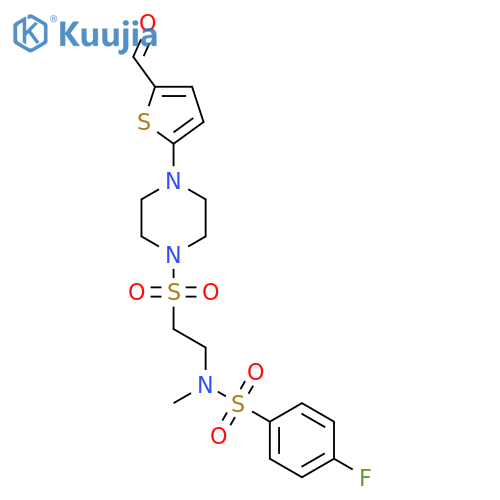 4-fluoro-N-[2-[4-(5-formylthiophen-2-yl)piperazin-1-yl]sulfonylethyl]-N-methylbenzenesulfonamide structure