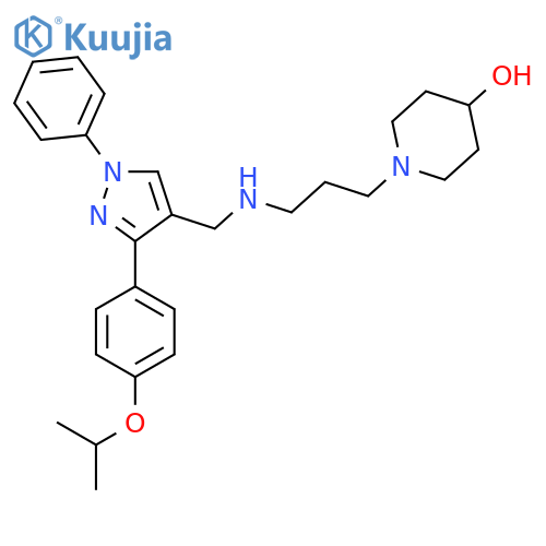 1-{3-({1-phenyl-3-4-(propan-2-yloxy)phenyl-1H-pyrazol-4-yl}methyl)aminopropyl}piperidin-4-ol structure