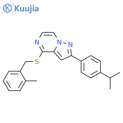 4-{[(2-methylphenyl)methyl]sulfanyl}-2-[4-(propan-2-yl)phenyl]pyrazolo[1,5-a]pyrazine structure