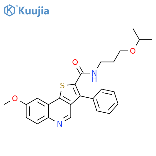 8-methoxy-3-phenyl-N-[3-(propan-2-yloxy)propyl]thieno[3,2-c]quinoline-2-carboxamide structure