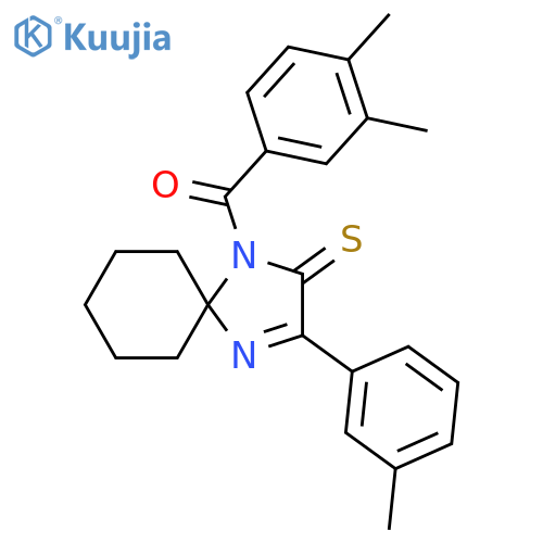 1-(3,4-dimethylbenzoyl)-3-(3-methylphenyl)-1,4-diazaspiro[4.5]dec-3-ene-2-thione structure