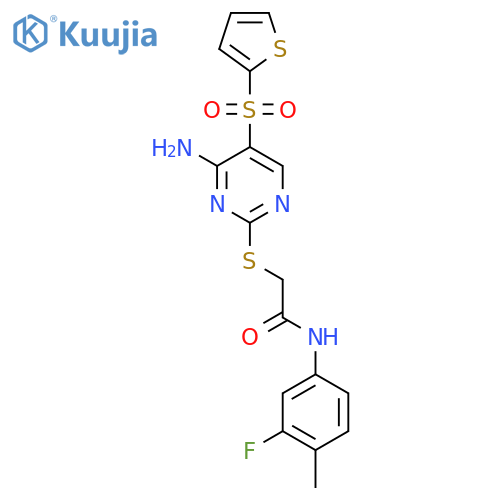 2-{[4-amino-5-(thiophene-2-sulfonyl)pyrimidin-2-yl]sulfanyl}-N-(3-fluoro-4-methylphenyl)acetamide structure