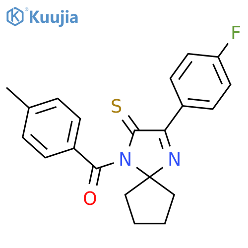 3-(4-fluorophenyl)-1-(4-methylbenzoyl)-1,4-diazaspiro4.4non-3-ene-2-thione structure