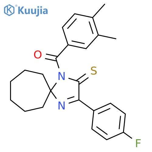 1-(3,4-dimethylbenzoyl)-3-(4-fluorophenyl)-1,4-diazaspiro4.6undec-3-ene-2-thione structure