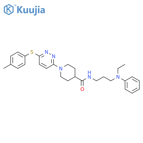 N-{3-[ethyl(phenyl)amino]propyl}-1-{6-[(4-methylphenyl)sulfanyl]pyridazin-3-yl}piperidine-4-carboxamide structure