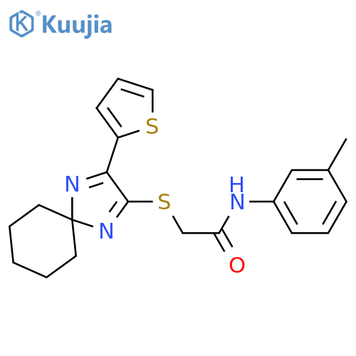 N-(3-methylphenyl)-2-{[3-(thiophen-2-yl)-1,4-diazaspiro[4.5]deca-1,3-dien-2-yl]sulfanyl}acetamide structure
