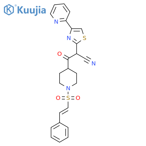 3-Oxo-3-[1-(2-phenylethenesulfonyl)piperidin-4-yl]-2-[4-(pyridin-2-yl)-1,3-thiazol-2-yl]propanenitrile structure