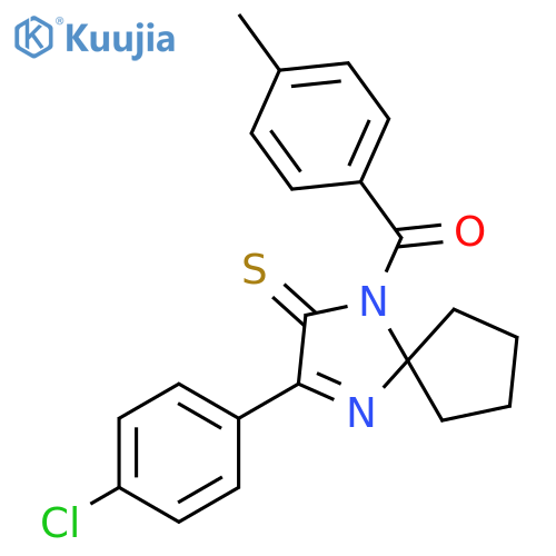 3-(4-chlorophenyl)-1-(4-methylbenzoyl)-1,4-diazaspiro[4.4]non-3-ene-2-thione structure