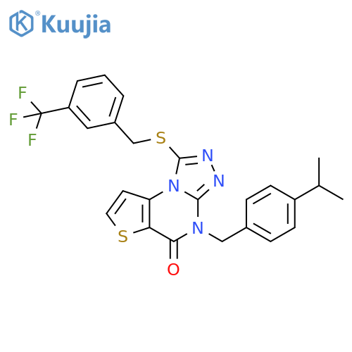 8-{[4-(propan-2-yl)phenyl]methyl}-12-({[3-(trifluoromethyl)phenyl]methyl}sulfanyl)-5-thia-1,8,10,11-tetraazatricyclo[7.3.0.0^{2,6}]dodeca-2(6),3,9,11-tetraen-7-one structure