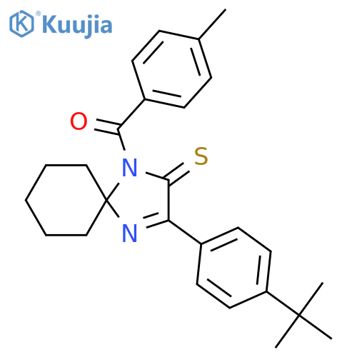 3-(4-tert-butylphenyl)-1-(4-methylbenzoyl)-1,4-diazaspiro[4.5]dec-3-ene-2-thione structure