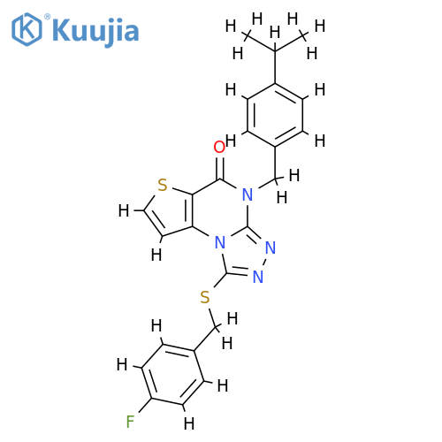 12-{[(4-fluorophenyl)methyl]sulfanyl}-8-{[4-(propan-2-yl)phenyl]methyl}-5-thia-1,8,10,11-tetraazatricyclo[7.3.0.0^{2,6}]dodeca-2(6),3,9,11-tetraen-7-one structure