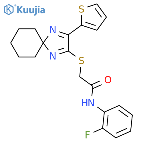 N-(2-fluorophenyl)-2-{[3-(thiophen-2-yl)-1,4-diazaspiro[4.5]deca-1,3-dien-2-yl]sulfanyl}acetamide structure