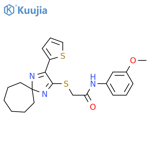 N-(3-methoxyphenyl)-2-{[3-(thiophen-2-yl)-1,4-diazaspiro[4.6]undeca-1,3-dien-2-yl]sulfanyl}acetamide structure