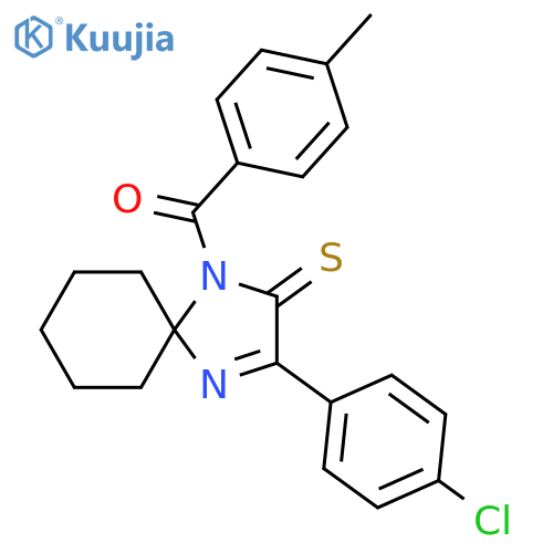 3-(4-chlorophenyl)-1-(4-methylbenzoyl)-1,4-diazaspiro4.5dec-3-ene-2-thione structure