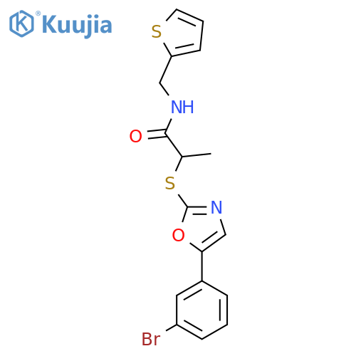 2-{5-(3-bromophenyl)-1,3-oxazol-2-ylsulfanyl}-N-(thiophen-2-yl)methylpropanamide structure