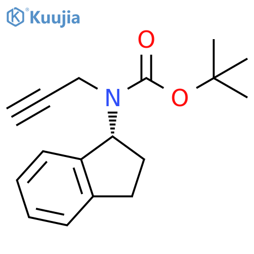 Carbamic acid, N-[(1R)-2,3-dihydro-1H-inden-1-yl]-N-2-propyn-1-yl-, 1,1-dimethylethyl ester structure