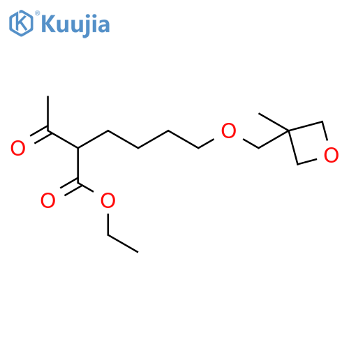 Hexanoic acid, 2-acetyl-6-[(3-methyl-3-oxetanyl)methoxy]-, ethyl ester structure