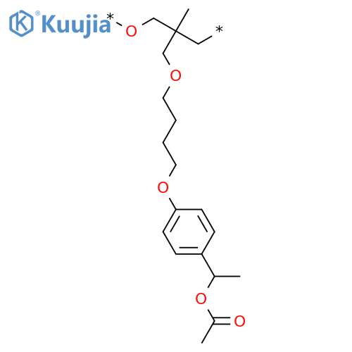 Poly[oxy[2-[[4-[4-[1-(acetyloxy)ethyl]phenoxy]butoxy]methyl]-2-methyl-1,3-propanediyl]] structure