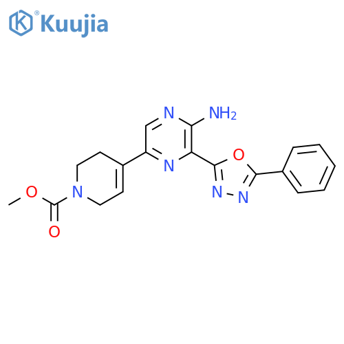 methyl 4-(5-amino-6-(5-phenyl-1,3,4-oxadiazol-2-yl)pyrazin-2-yl)-5,6-dihydropyridine-1(2H)-carboxylate structure