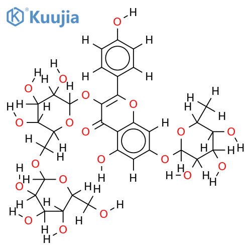 7-[(6-deoxy-alpha-L-mannopyranosyl)oxy]-5-hydroxy-2-(4-hydroxyphenyl)-4-oxo-4H-chromen-3-yl 6-O-beta-D-glucopyranosyl-beta-D-galactopyranoside structure