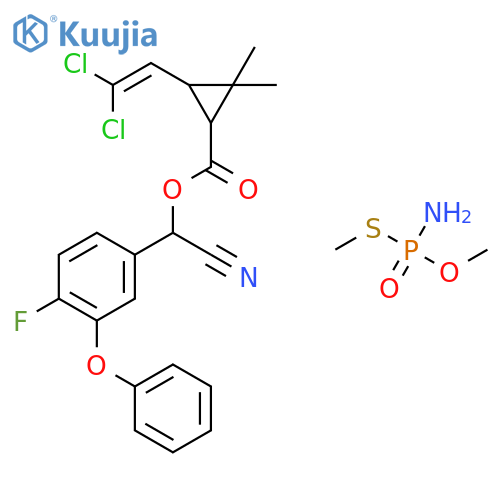 cyano(4-fluoro-3-phenoxyphenyl)methyl 3-(2,2-dichloroethenyl)-2,2-dimethylcyclopropanecarboxylate - O,S-dimethyl phosphoramidothioate (1:1) structure
