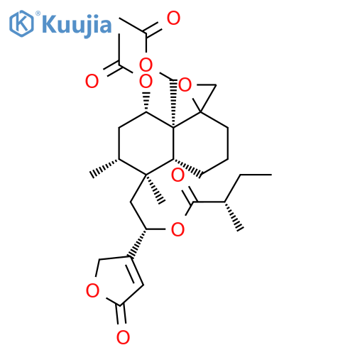 [(1S)-2-[(1S,2R,4S,4aR,5R,8aR)-4-acetyloxy-4a-(acetyloxymethyl)-1,2-dimethylspiro[3,4,6,7,8,8a-hexahydro-2H-naphthalene-5,2'-oxirane]-1-yl]-1-(5-oxo-2H-furan-3-yl)ethyl] 2-methylbutanoate structure