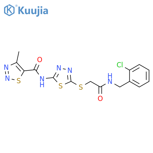 N-{5-({(2-chlorophenyl)methylcarbamoyl}methyl)sulfanyl-1,3,4-thiadiazol-2-yl}-4-methyl-1,2,3-thiadiazole-5-carboxamide structure