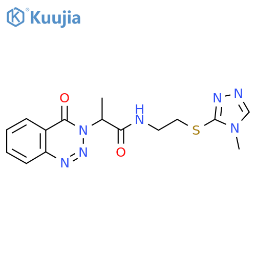 N-{2-(4-methyl-4H-1,2,4-triazol-3-yl)sulfanylethyl}-2-(4-oxo-3,4-dihydro-1,2,3-benzotriazin-3-yl)propanamide structure