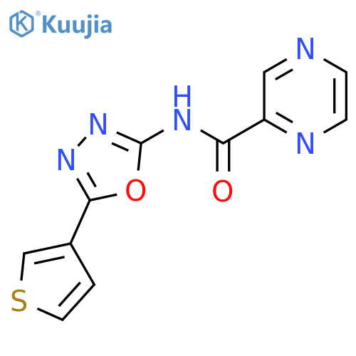 N-5-(thiophen-3-yl)-1,3,4-oxadiazol-2-ylpyrazine-2-carboxamide structure