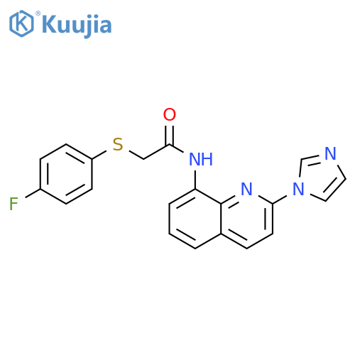 2-(4-fluorophenyl)sulfanyl-N-2-(1H-imidazol-1-yl)quinolin-8-ylacetamide structure