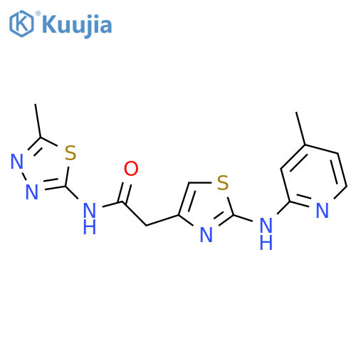 N-(5-methyl-1,3,4-thiadiazol-2-yl)-2-{2-(4-methylpyridin-2-yl)amino-1,3-thiazol-4-yl}acetamide structure