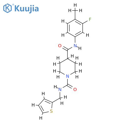 N4-(3-fluoro-4-methylphenyl)-N1-(thiophen-2-yl)methylpiperidine-1,4-dicarboxamide structure