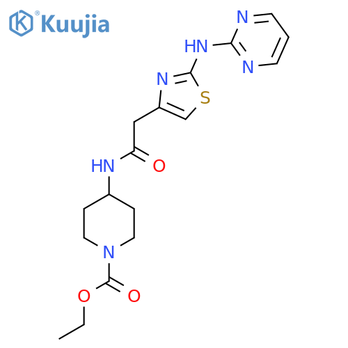 ethyl 4-(2-{2-(pyrimidin-2-yl)amino-1,3-thiazol-4-yl}acetamido)piperidine-1-carboxylate structure