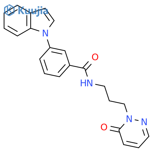 3-(1H-indol-1-yl)-N-3-(6-oxo-1,6-dihydropyridazin-1-yl)propylbenzamide structure